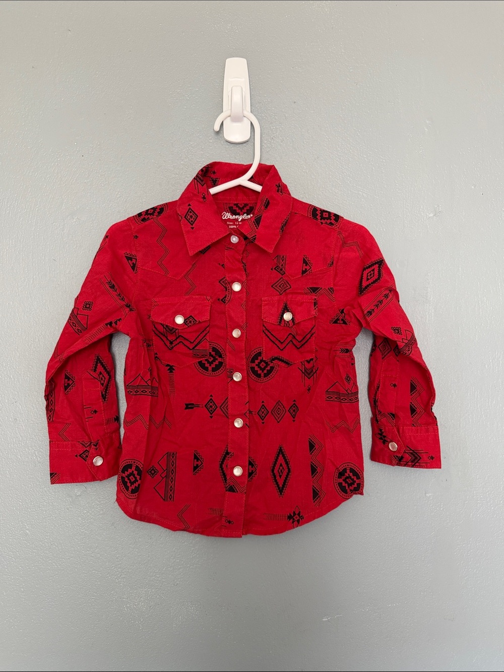 Wrangler Red Aztec Southwestern Print Western Pearl Snap Long Sleeve Shirt 12M